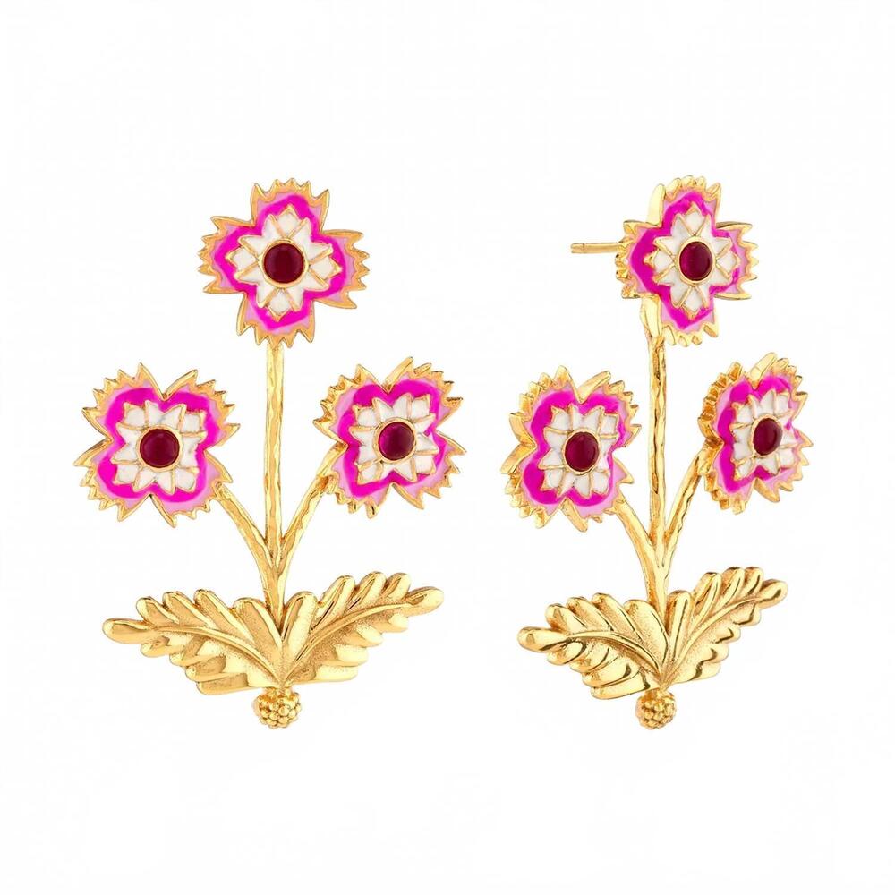 NEW CAPUCINE DE WULF women's dianthus convertible bouquet post earrings in ename
